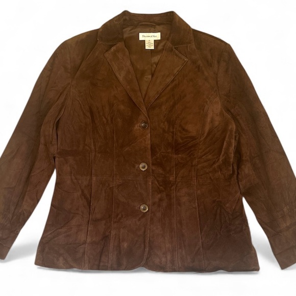 Chocolate Brown Suede Blazer XL Jacket Coat Preston York 3 Button Pocket Y2K Vtg - Picture 2 of 9